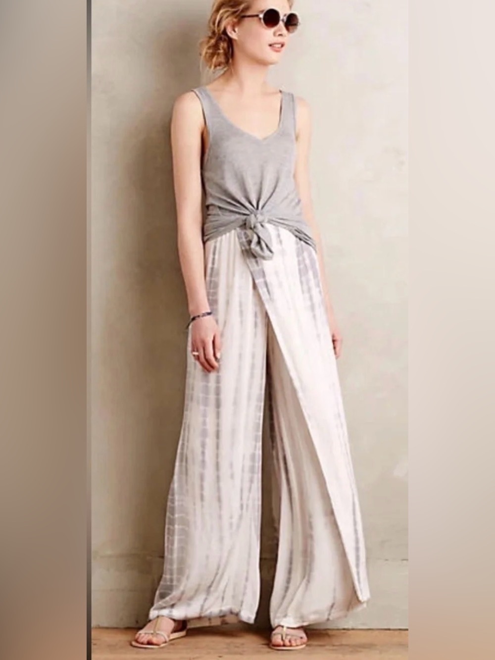 Anthropologie Mermaid Beachcomber wide-leg pants vertical tie-dye pattern Sz MT